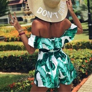 Luxxel Green and White Tropical Jumpsuit